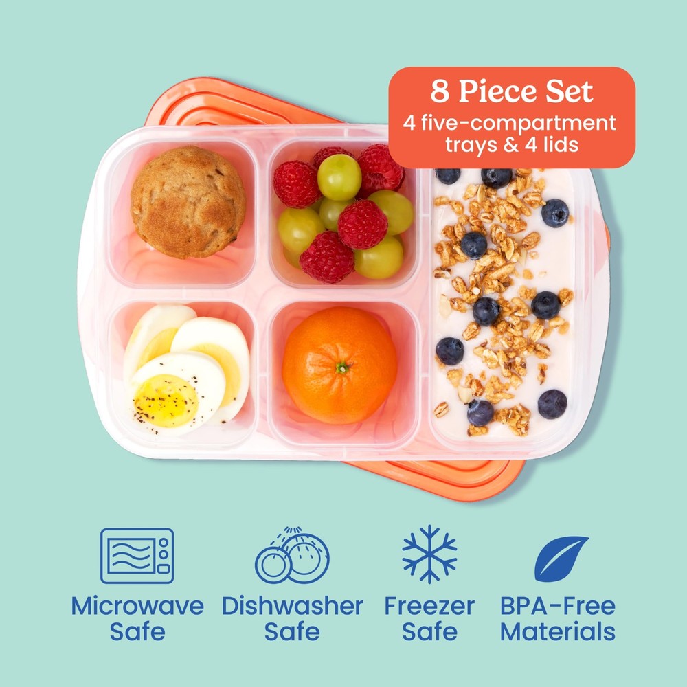 Easyboxes - Reusable 5-Compartment Food Containers, Stackable 8-Piece Set, 4 ...