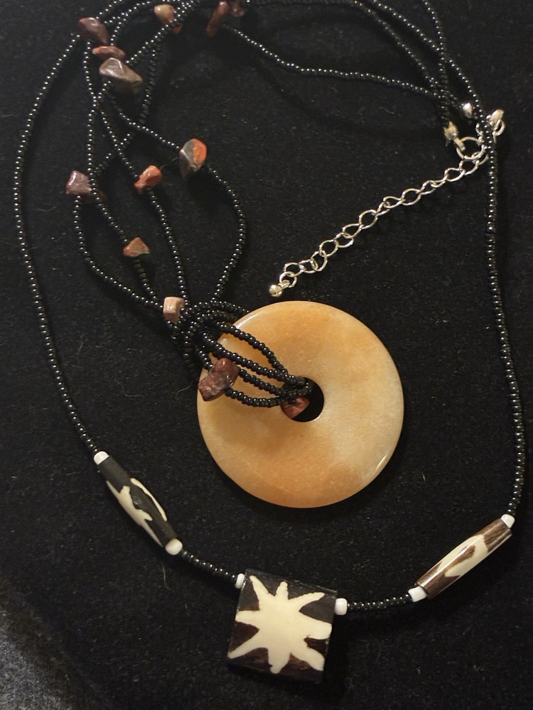2 Artisan Stone And Bone Beaded Necklaces