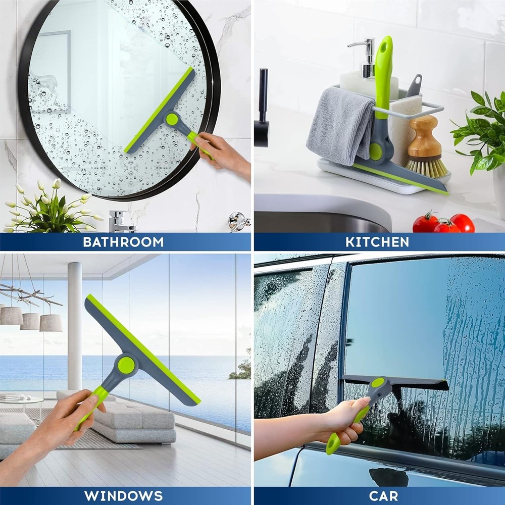 Compact 10" Green & Grey Window Squeegee - Heavy Duty with Easy Grip Handle