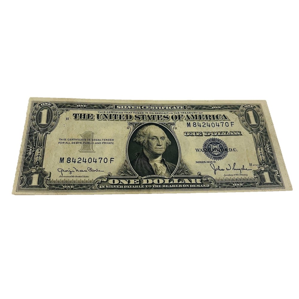 1935-D $1 Silver Certificate Blue Seal Off Center Mis-Cut Error Note