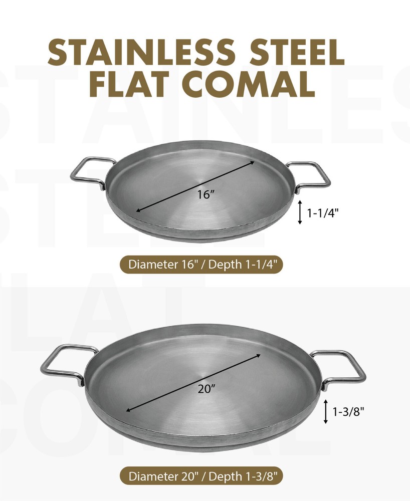 Stainless Steel Flat Comal Griddle Pan Cookware 16", 20"