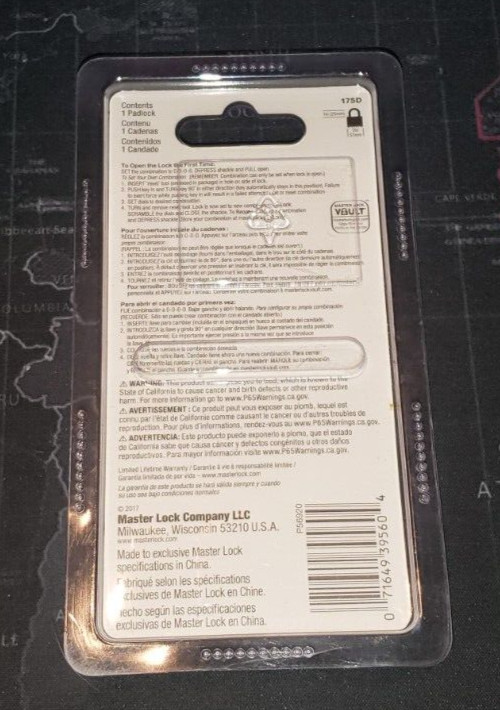 Master Lock Resettable Combination Padlock Brass 175D