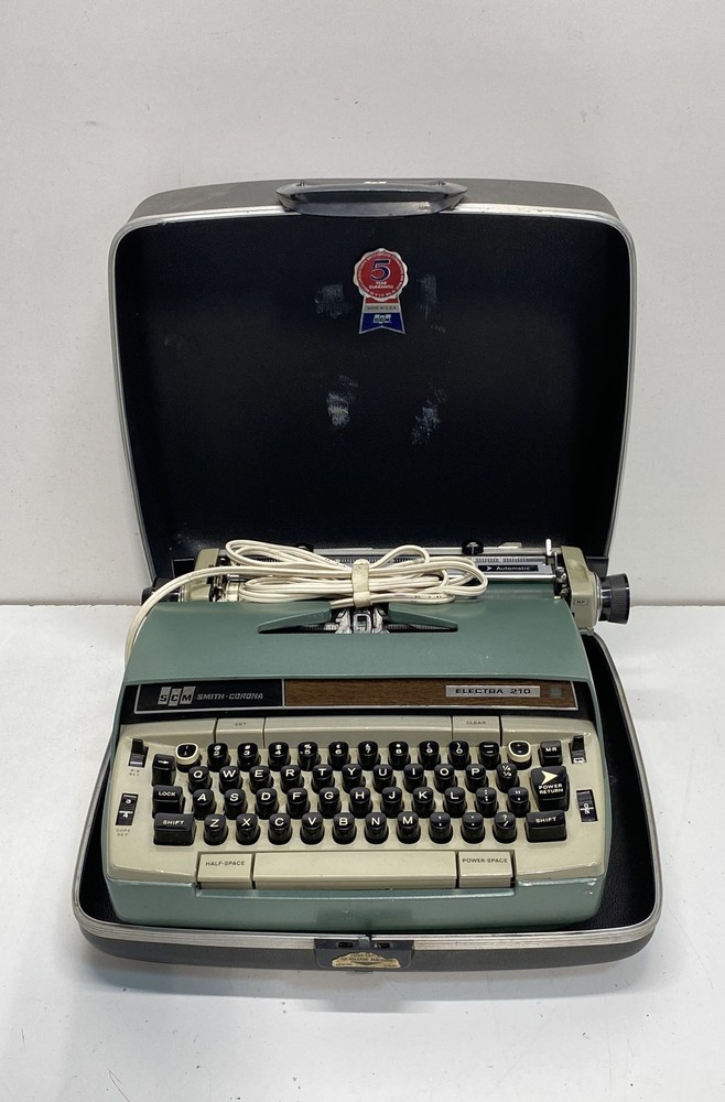 Smith Corona Typewriter Electra 210 Green Gray Carry Case