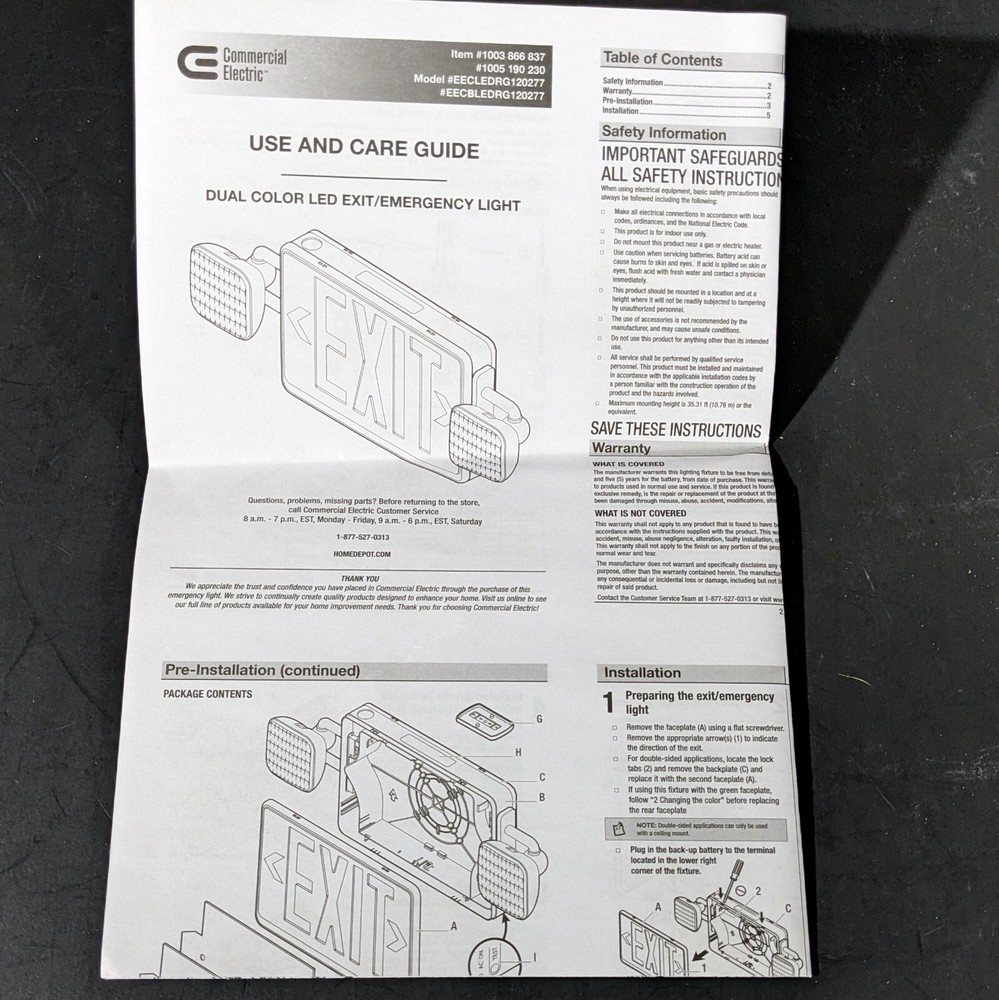 EXIT Sign Front Panel Part Replacement 1003 866 837 Plastic 1005 190 230