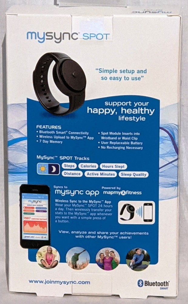 MySync Wireless Activity Tracker Band SPOT w/ Bluetooth Distance Minutes Sleep