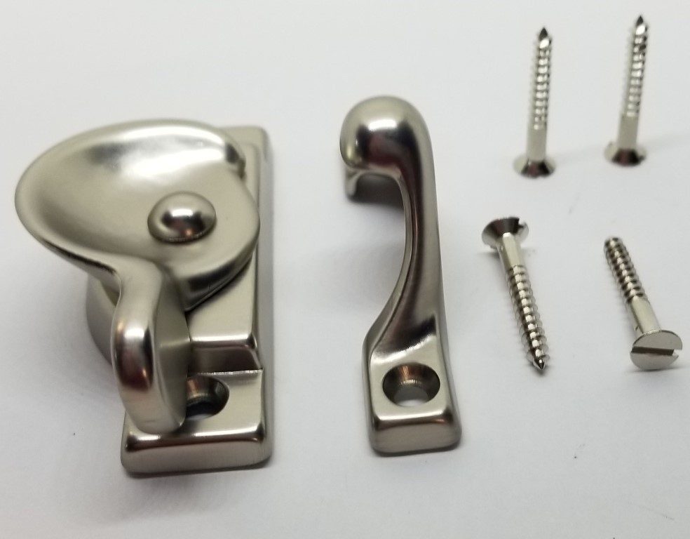 Decorative Solid Brushed Nickel Heavy Duty Spring Loaded Window Sash Lock Square