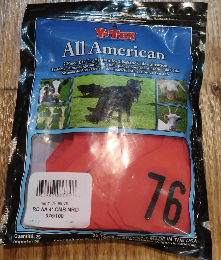 YTex 4 Star Large Cattle ID Ear Tags Red Numbered 76-100