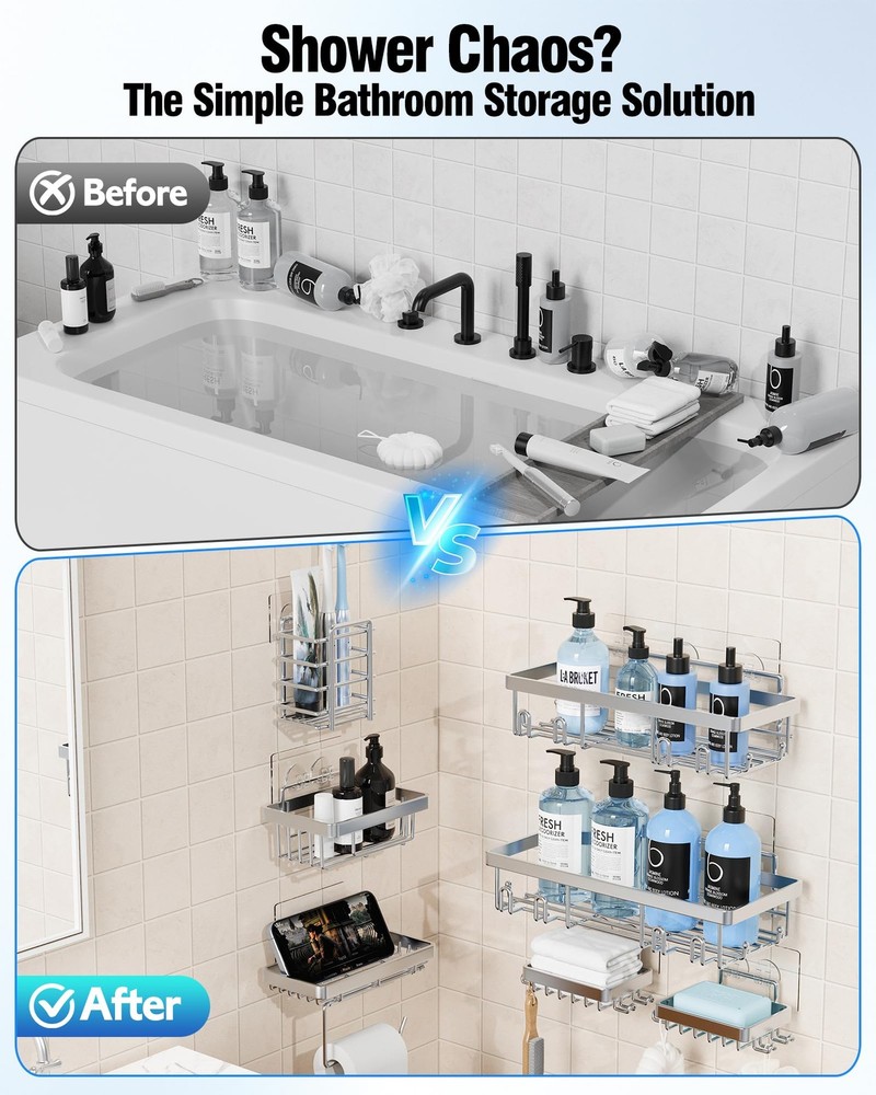 Shower Caddy 7 Pack, Adhesive Bathroom Shower Organizer for Bathroom Storage,...