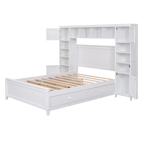 Solid Wood Platform Bed Frames with Storage Drawers All-in-One Cabinet and Shelf