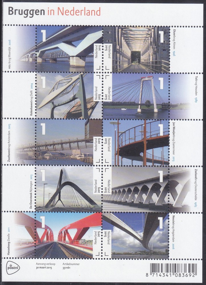 Netherlands Issue 2015 (MS 3275-3284) Bridges