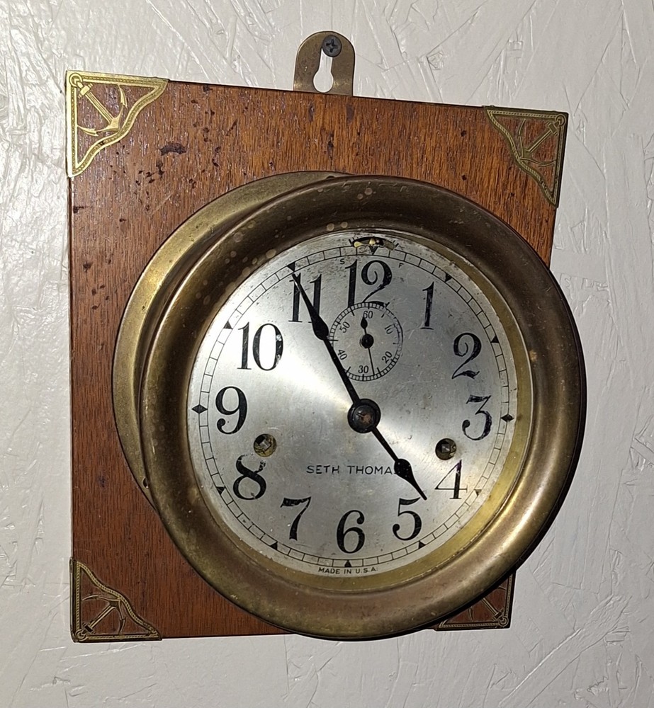 Rare Antique Seth Thomas Ship's Deck Clock Wall Engine-Room Maritime Working