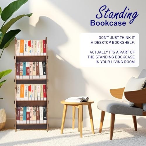 2 Pack Desktop Bookshelf, Stackable Book Organizer 2 Pack Brown Medium Size