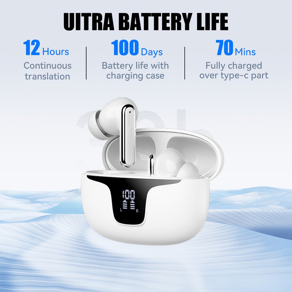 150 Language Translator Earbuds Wireless Bluetooth Two Way Translating Device