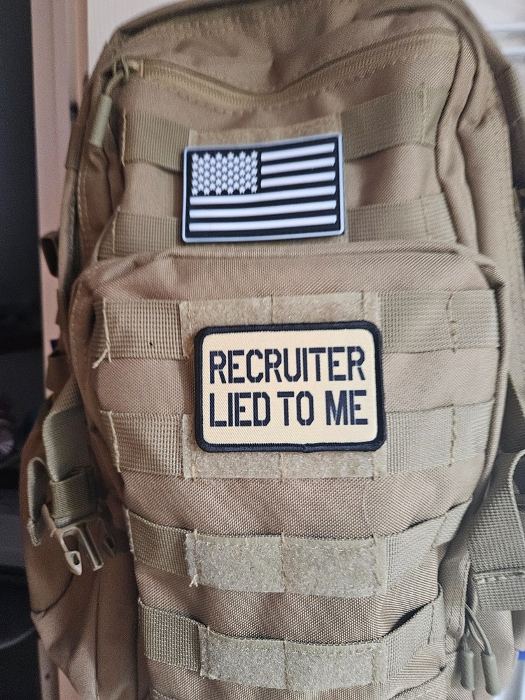 Recruiter lied to me military meme 2"x3" hook & loop patch tan