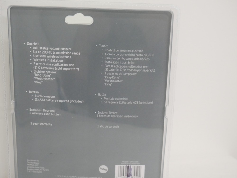 Wireless Doorbell and Button Model SS-7452-03 (1B1)