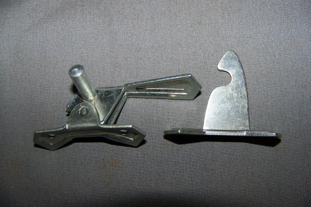 Two, Small, Tin, Cabinet Latches, With Their Offset Keepers - SEE DESCRIPTION