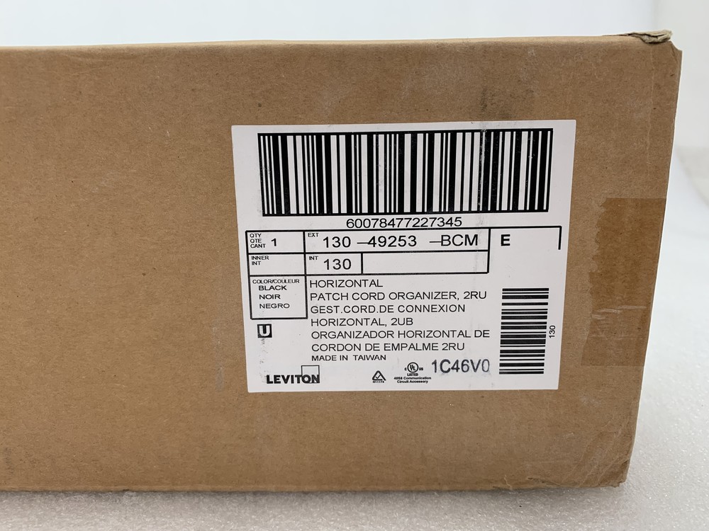 Leviton Horizontal Patch Cord Organizer, 2RU 2UB Black 1C46V0