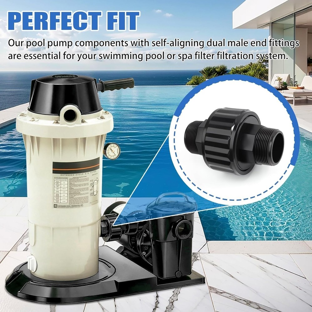 SP1480BLK 泳池泵过滤器接头 适用于 Hayward DE 和滤芯过滤器 - 1-1/2 英寸自对准双公头接头