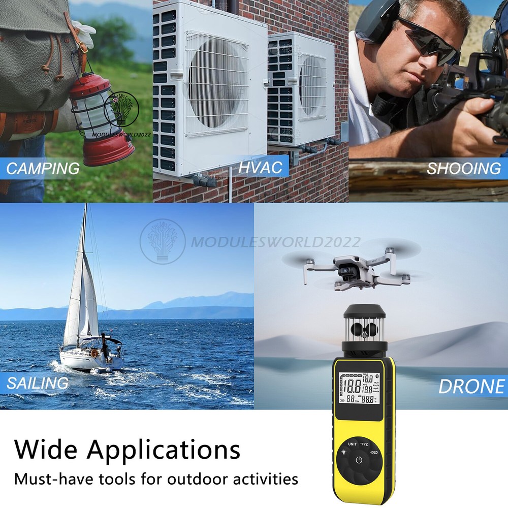 Digital Cup Anemometer Compass Measure Wind Speed Temperature 360° w/Backlight