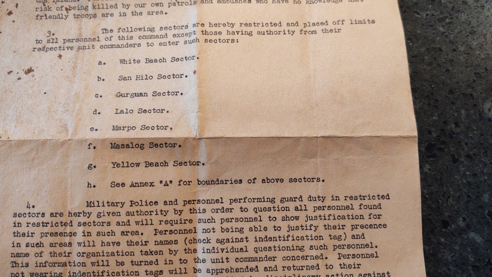 Unusual WW2 Document Island Command Special Order , & map ,Enemy Ambush READ