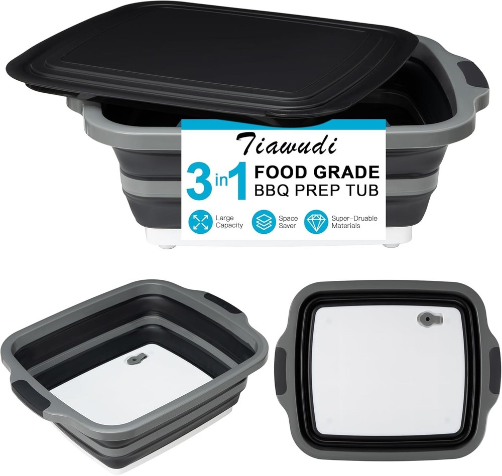 Collapsible Cutting Board with Container, Foldable Cping Sink with