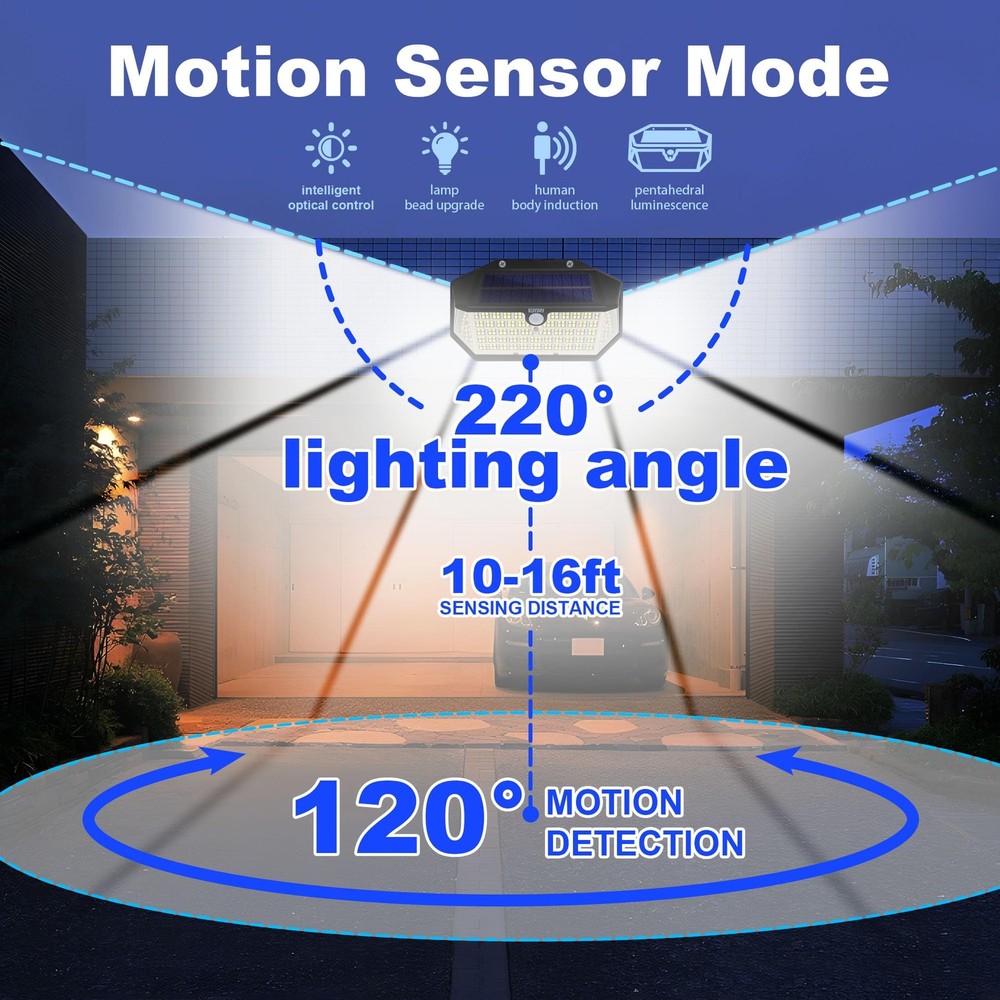 Solar Outdoor Lights, 266LED with Motion Sensor and 3 Lighting Modes, IP65 Wa...