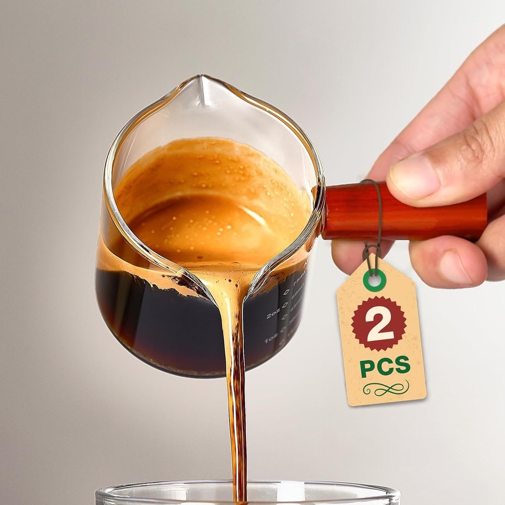 2 Pack Espresso Measuring Cups Glass, Small Double Small, Clear