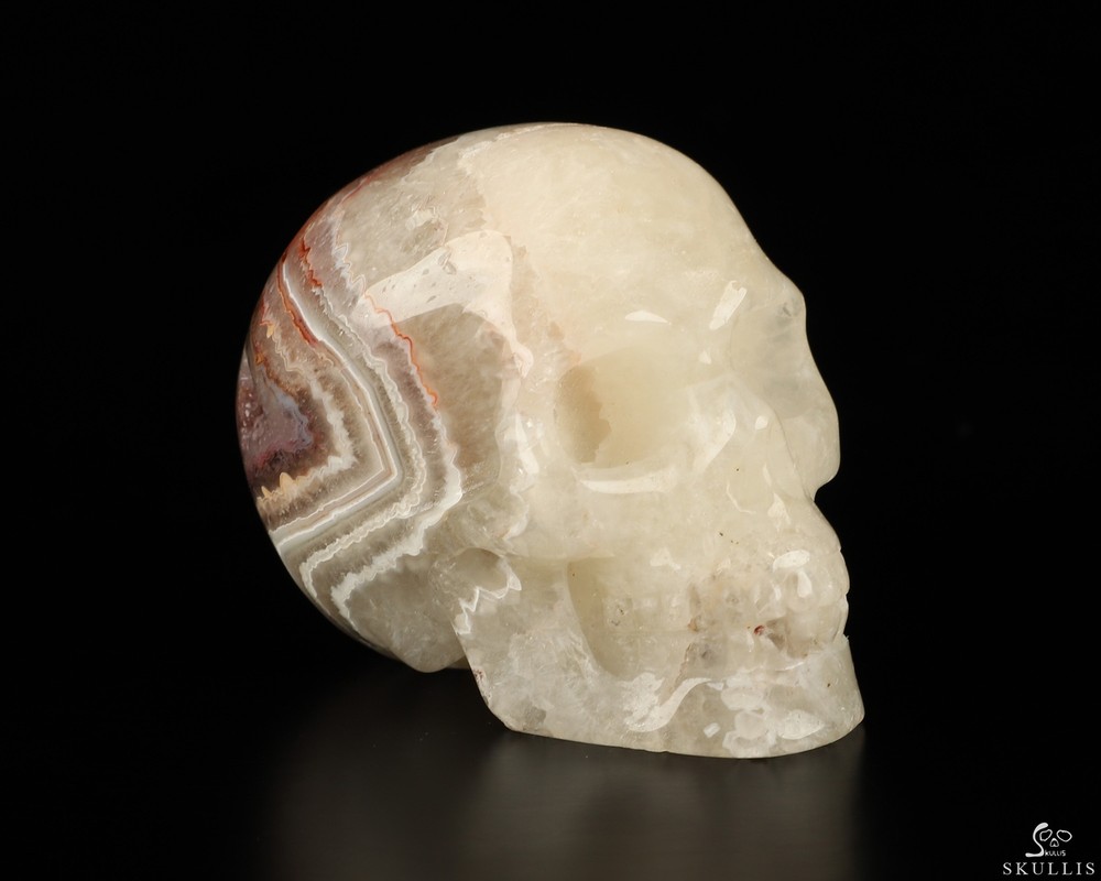 2.0" Red Crazy Lace Agate Carved Crystal Skull, Realistic
