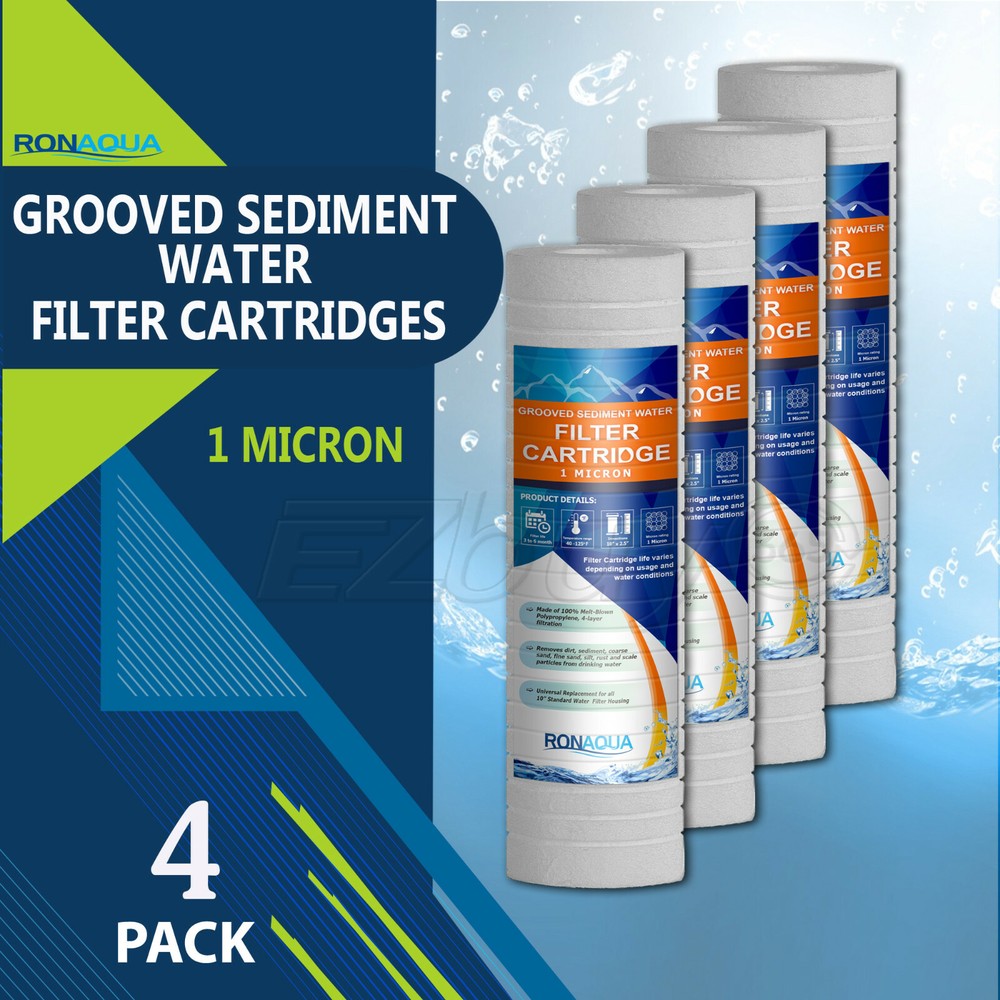 4 Pack Grooved Sediment 1 Micron Water Filters Cartridge 2.5" x 10"