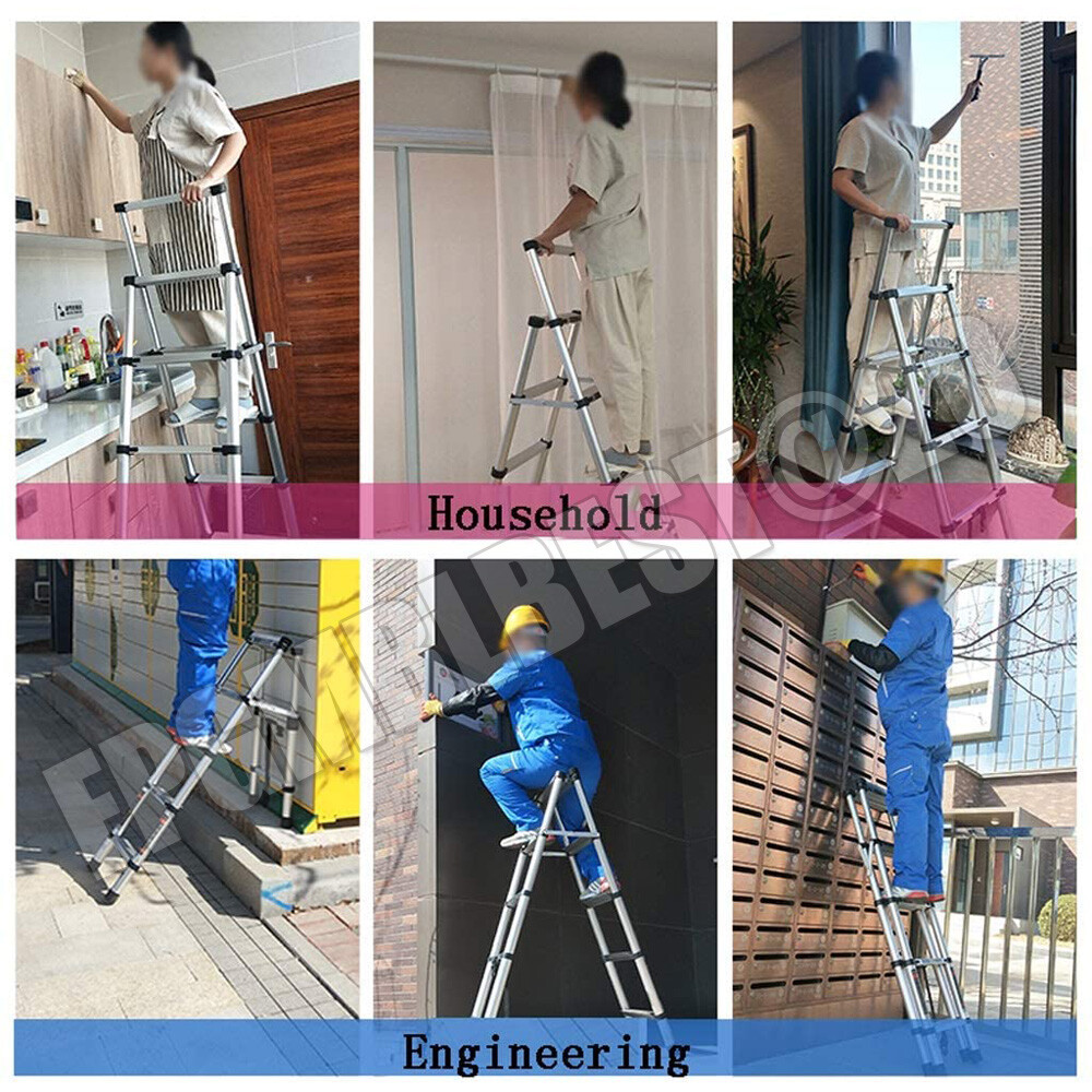 Heavy Duty Aluminum Foldable Telescoping Ladder Extension Multi-Purpose Folding
