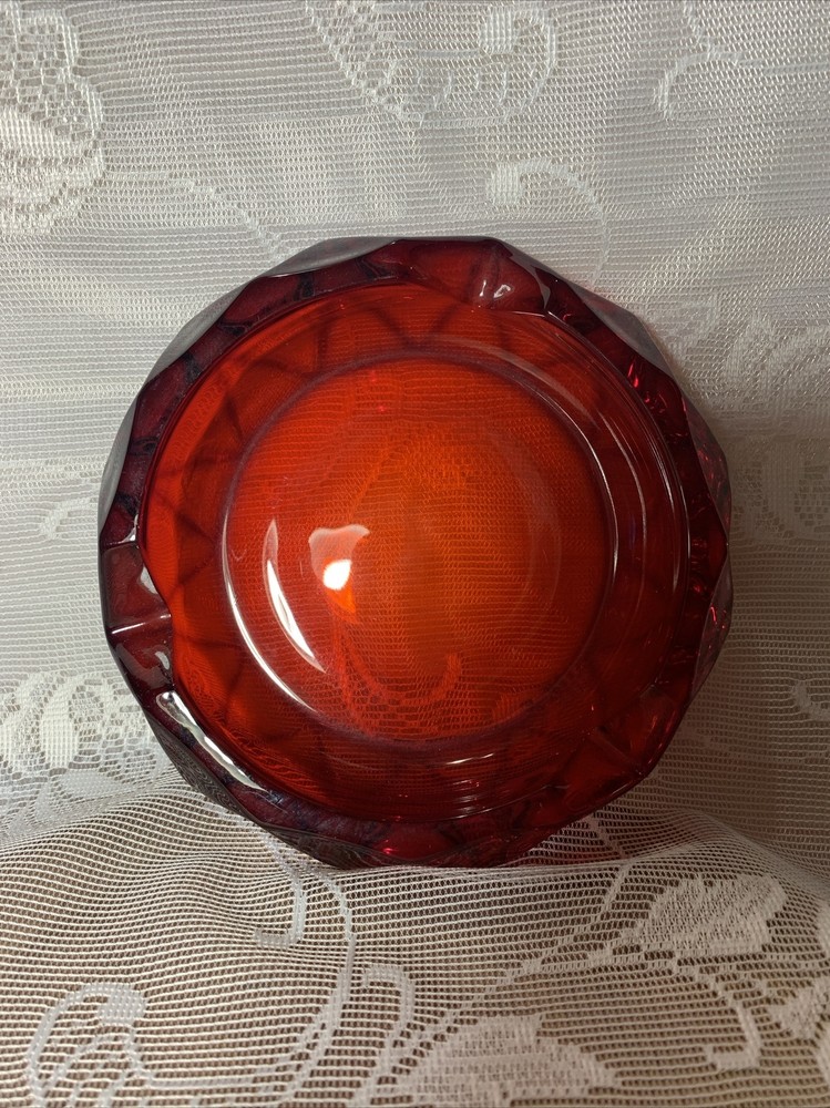 Vintage Cigar Ashtray MCM Ruby Red Glassware.