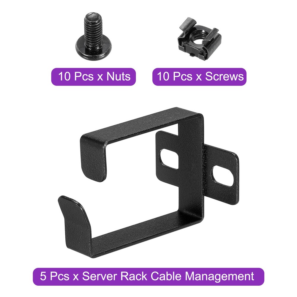 5 Set Network Server Rack Management Ring Cable Wire Cord Organizer Metal Black