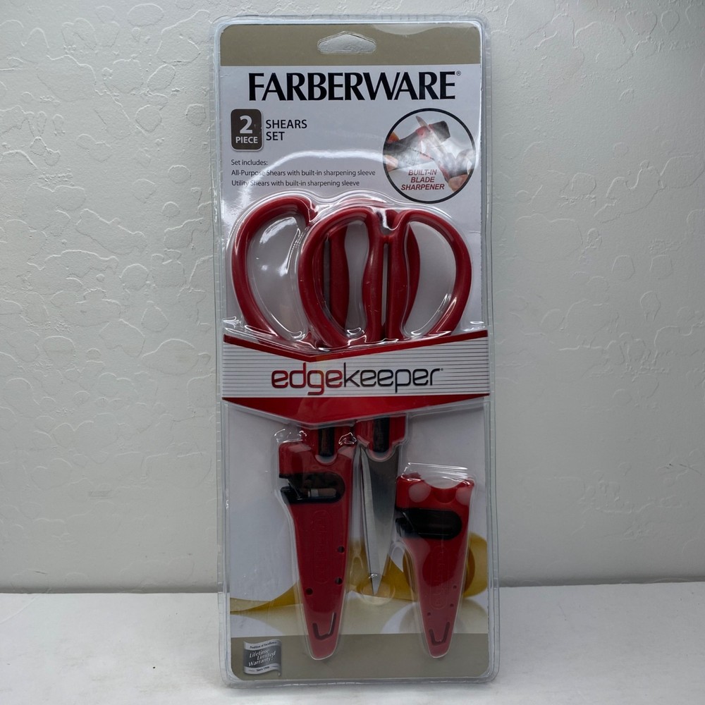 Farberware Edgekeeper Set 2 All Purpose Utility Shears Edgekeeper Sheaths Red