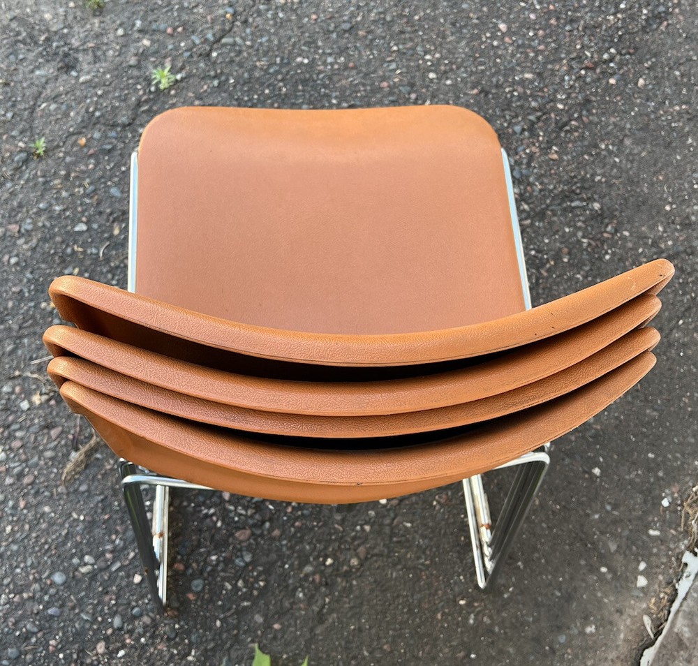4 VINTAGE MAX-STACKER CHAIRS STACKABLE STEEL-CASE ORANGE & CHROME Give Inc