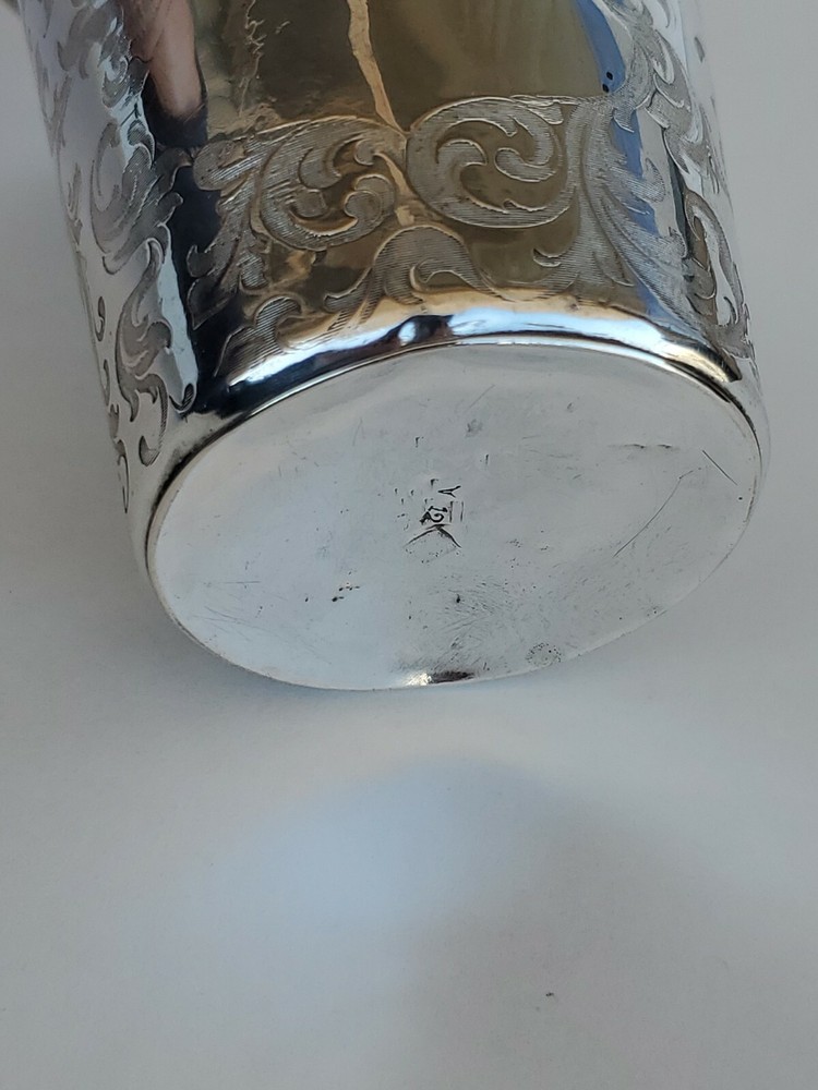 Antique Continental Silver Cup Damask pattern circa 1860 no Monogram