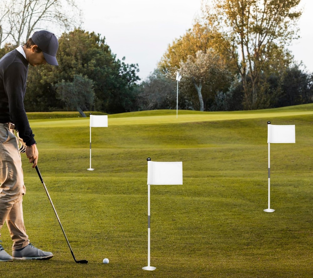 Set 3X Single Sided 8x6 Inch Solid White Golf Polyester Flag - Mini Putting G...