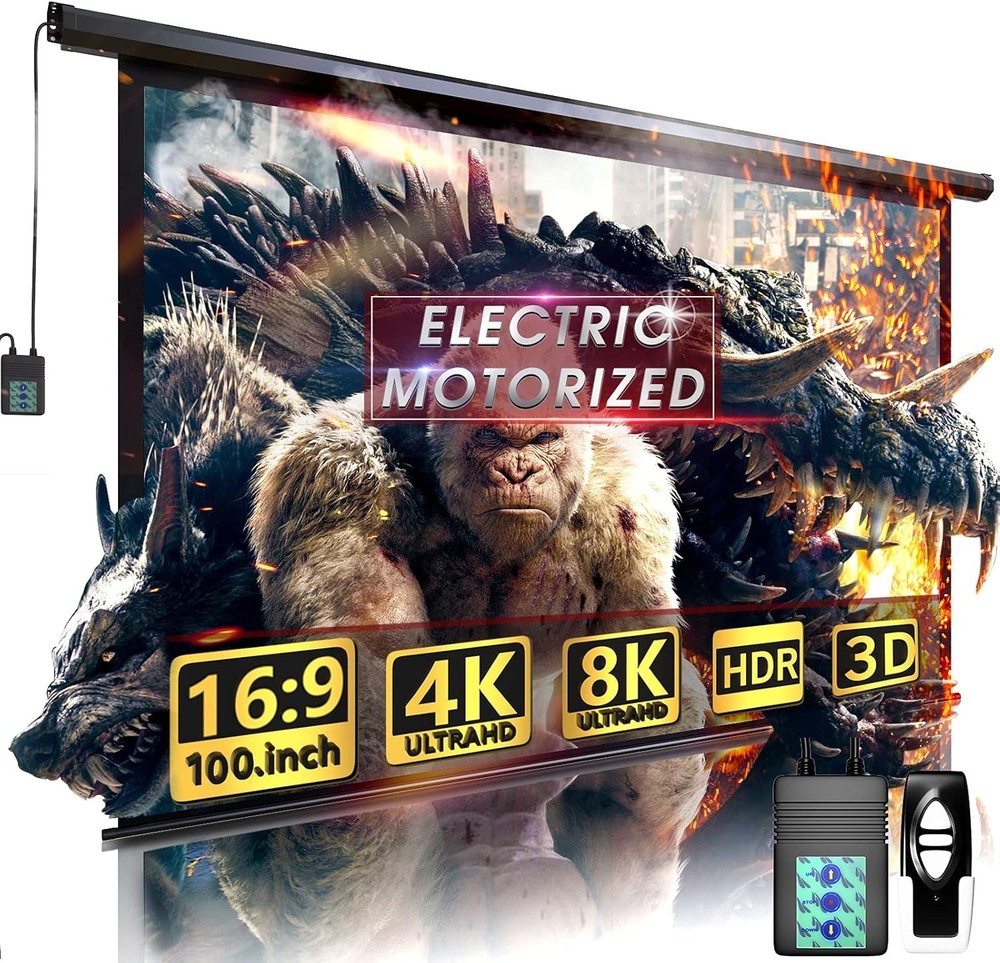Electric 16:9 Projector Screen - Remote Control Included