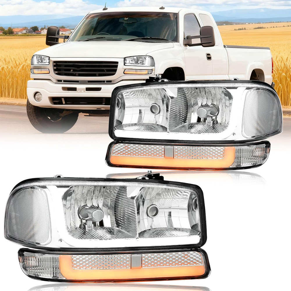 LED DRL Headlight, Headlights Assembly Kit Compatible with 1999-2007 GMC Sierra