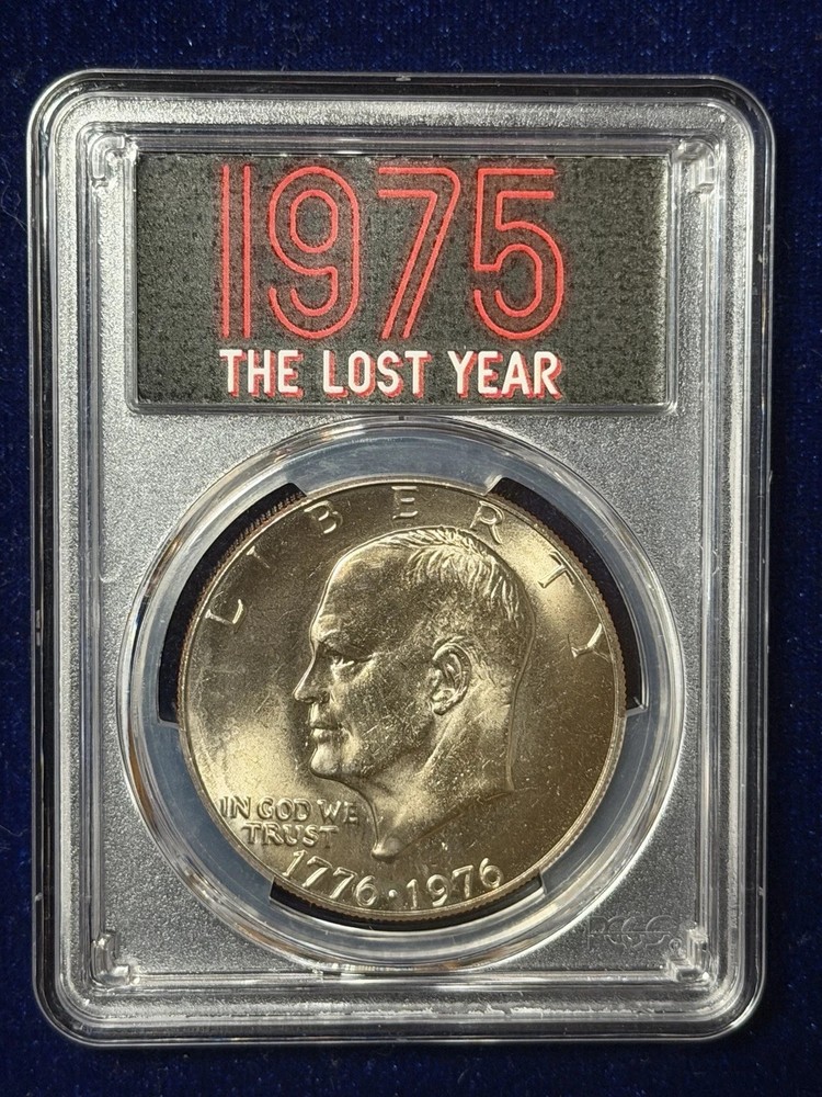 1976 D “1975 The Lost Year” PCGS MS64 Type 1 Ike Dollar