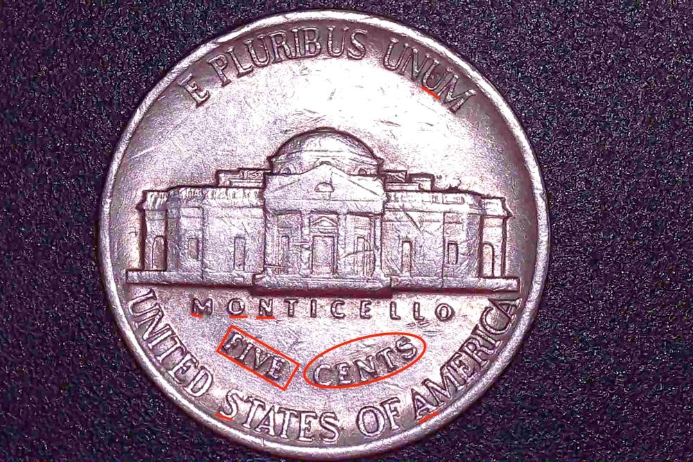 1985 - D 5C Jefferson Nickel w/ Solid Strikes & Specific Errors" & DBL