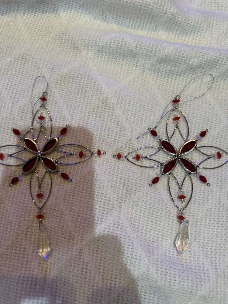 Two Snowflake Sun Catchers Red