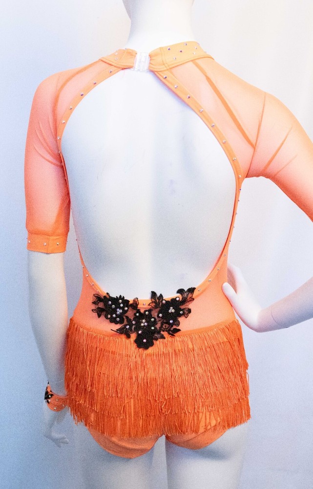 Custom Dance Competition Costume Size AS Orange Open Back Fringe