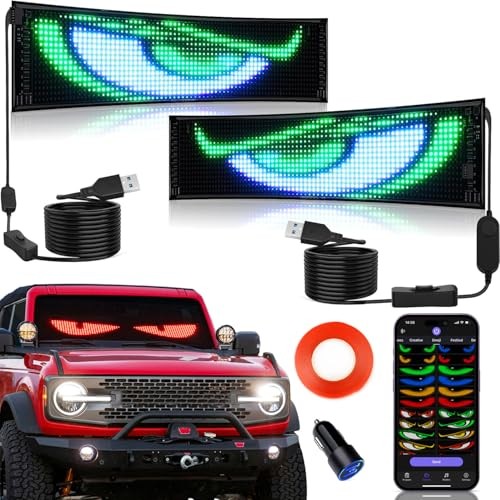 2PCS Synchronized Devil Eyes Light for Cars, 14.6”X3.6” Flex LED Display