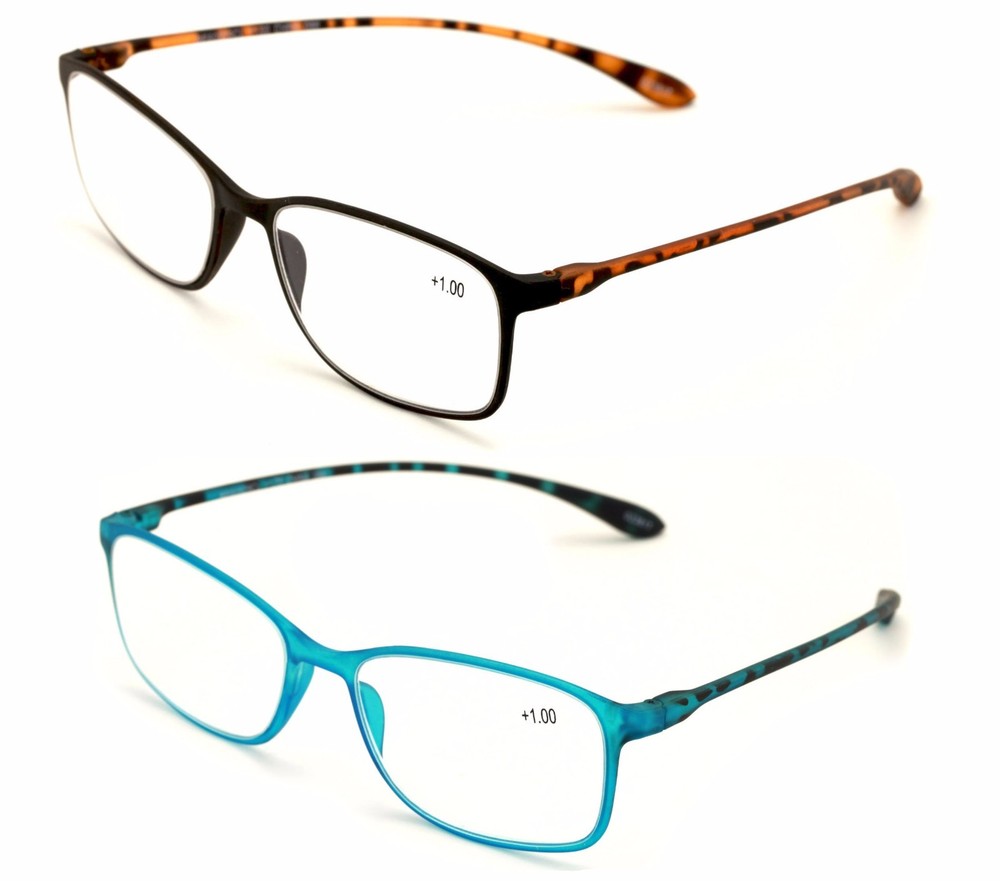 2 or 3 Pairs Rectangular Lightweight Flexible Temple Readers - Colorful Reading