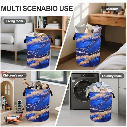 Blue Laundry Basket Laundry Hamper With Handles Collapsible Laundry Marble