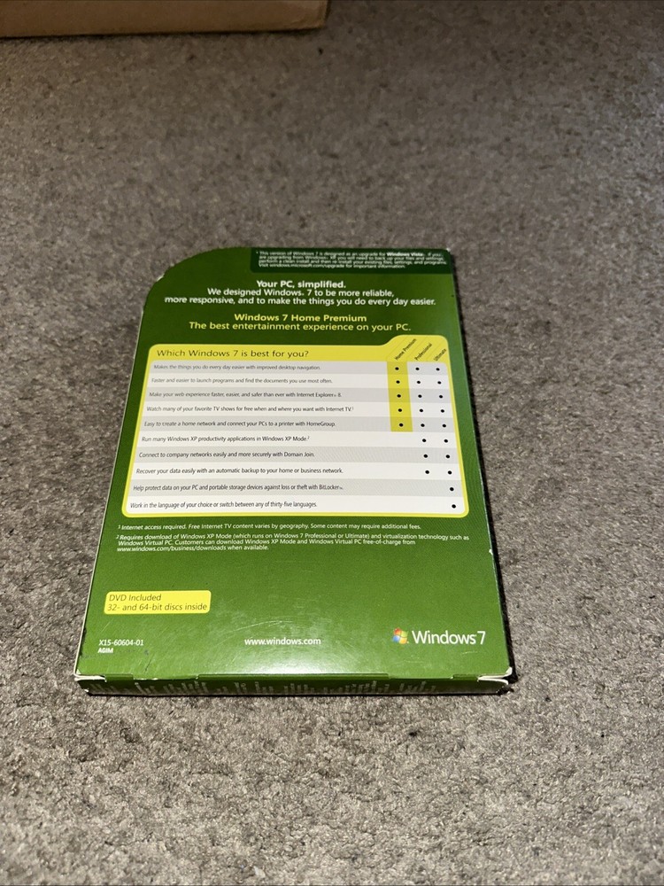 Microsoft Windows 7 Home Premium Upgrade 32 Bit and 64 Bit DVDs MS WIN