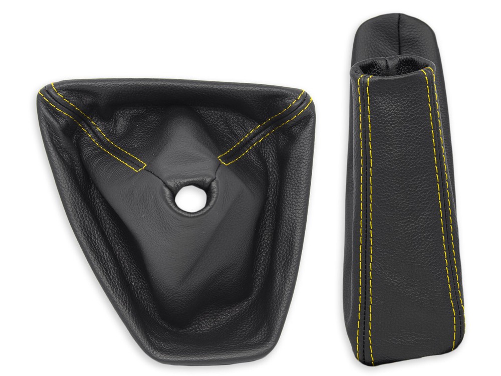 FOR BMW E90 E91 GEAR SHIFT + HANDBRAKE GAITER LEATHER STITCHING YELLOW + FRAME