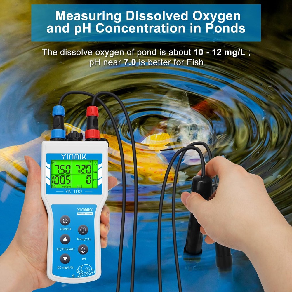 YINMIK Handheld Dissolved Oxygen Meter, Smart DO Meter with Salinity and Alti...