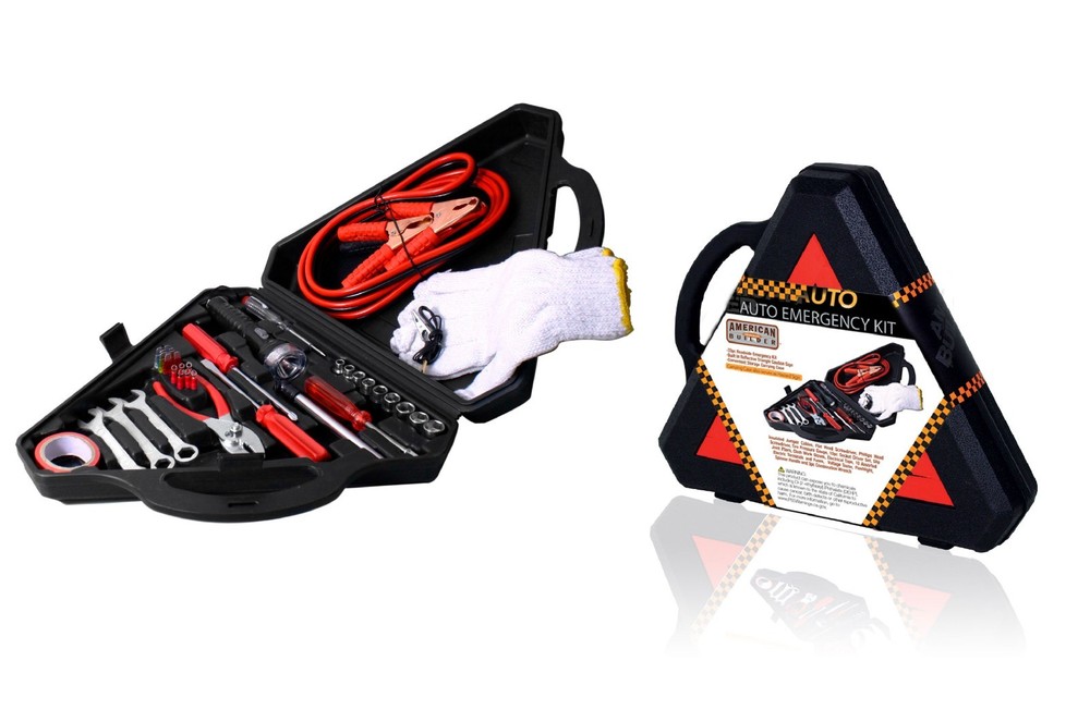 33PCS Auto Emergency Roadside Kit w Jumper Cables Tools Triangle Case