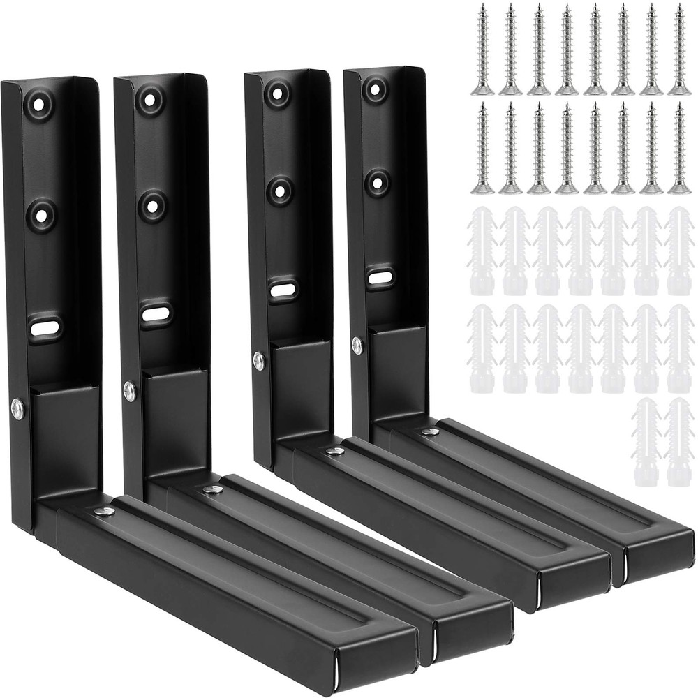 4 PCS Black Microwave Shelf Bracket, Wall Mount, Foldable, Adjustable Holder